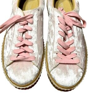 Public‎ Desire Pink Crushed Velvet Platform Creeper Sneakers Womens Size 10